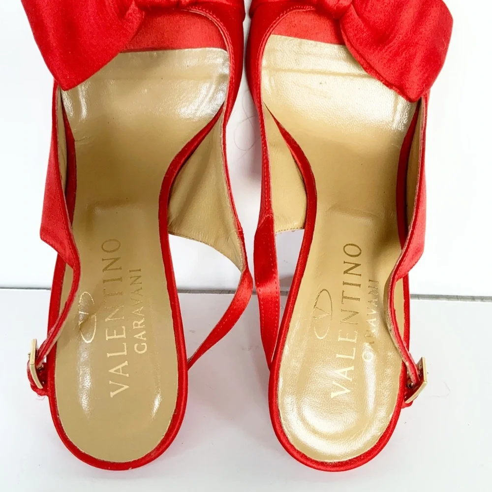 Valentino red satin slingback heels 37.5